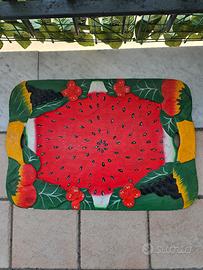 vassoio anguria dipinto a mano in legno vintage