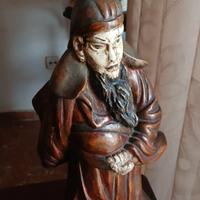 Scultura Samurai anni 60 intagliata a mano 