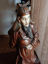 Scultura Samurai anni 60 intagliata a mano 