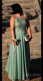 Abito cerimonia verde menta taglia S con stola