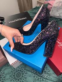 Scarpe brillanti con tacco comodo, taglia 37,