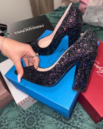 Scarpe brillanti con tacco comodo, taglia 37,