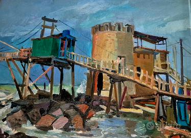 olio Manfredo Acerbo Bilancia da pesca di Ostia