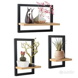 Set 3 Mensole Muro Galleggianti hi-home Marrone