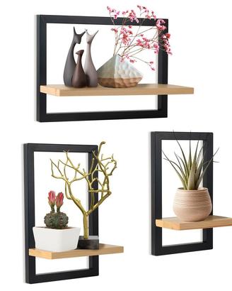 Set 3 Mensole Muro Galleggianti hi-home Marrone
