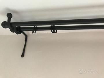 Bastone tenda doppio, 12 anelli, in ferro battuto