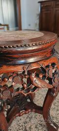 Sgabello Porta Vaso  Orientale in Legno e Marmo