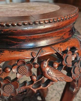 Sgabello Porta Vaso  Orientale in Legno e Marmo