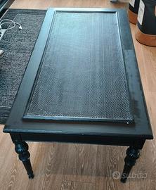 Tavolino basso in legno con vetro piano a ribalta