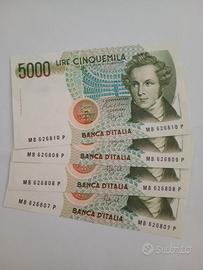 n. 4 banconote 5000 lire Bellini