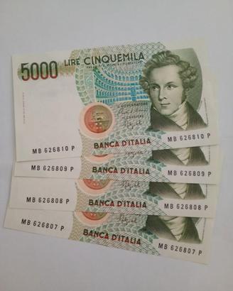 n. 4 banconote 5000 lire Bellini
