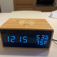 sveglia digitale in legno con audio bluetooth,