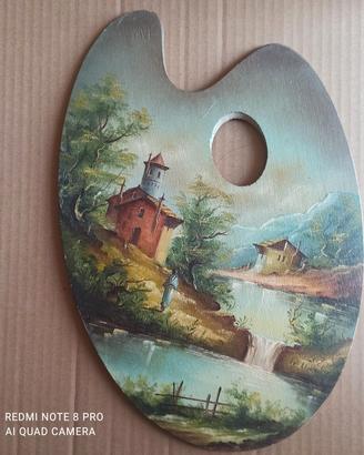 Tavolozza  in legno dipinta olio anni 50