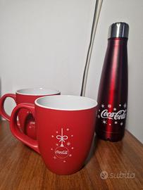 Due tazze e borraccia "Coca Cola" nuove natalizie