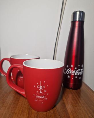 Due tazze e borraccia "Coca Cola" nuove natalizie