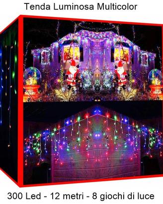 Tenda luminosa cascata luci led natale da esterno