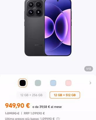 Smartphone Xiaomi 17 5G 12/512GB Black NUOVO!