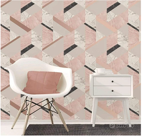 Carta da parati effetto marmo grigia e azzurra