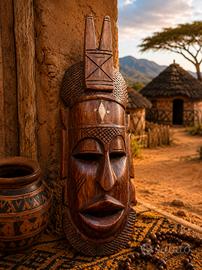Maschera Africana Tribale Intagliata a Mano