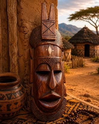 Maschera Africana Tribale Intagliata a Mano