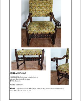 Poltrona antica del '600 in noce - antiquariato