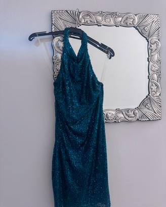 Vestito con paillettes verdi scuro/turchese