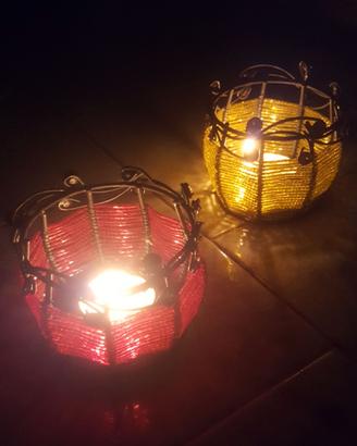 Coppia di 2 porta candele lumini vintage etnico