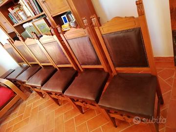 Sedie legno massello 6 pezzi cuoio