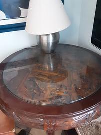 tavolo tondo con piano rintagliato tema cinese