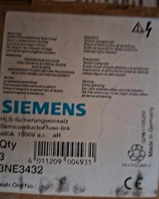 Fusibili 400A Siemens codice 3NE3432