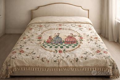 Copriletto Damasco San Leucio dipinto a mano 1900