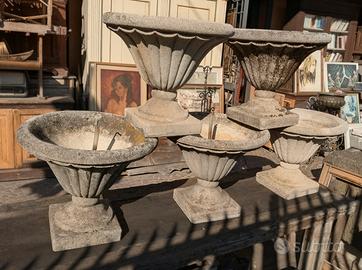 Set 5 Vasi a Calice Baccellati in Pietra Ricostitu