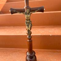 Crocifisso Antico In Legno Pregiato 1800  Bronzo