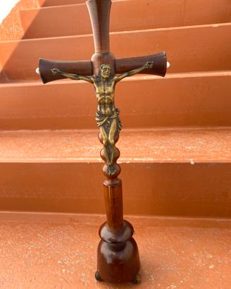 Crocifisso Antico In Legno Pregiato 1800  Bronzo
