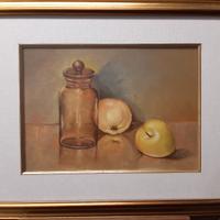 natura morta con mele e vaso 