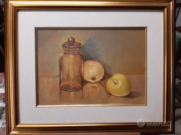 natura morta con mele e vaso 