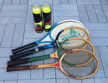 4 racchette tennis + 2 scatole palle nuove