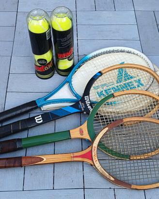 4 racchette tennis + 2 scatole palle nuove