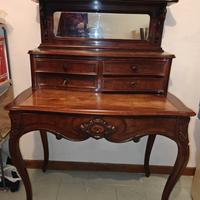 Scrittoio in legno con alzata, specchio e cassetti