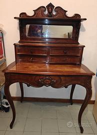 Scrittoio in legno con alzata, specchio e cassetti