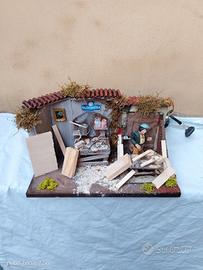 presepe scena falegname statuina in movimento 