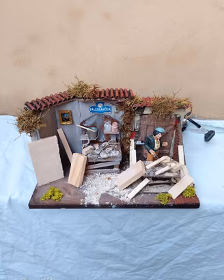 presepe scena falegname statuina in movimento 