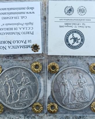 Coppia monete 20 lire argento "Littore".1927-1928