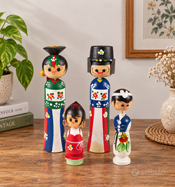 Famiglia Kokeshi coreane anni '60 4 bambole