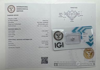 Diamante - 0.50 ct - Rotondo - D - VS1 - IGI