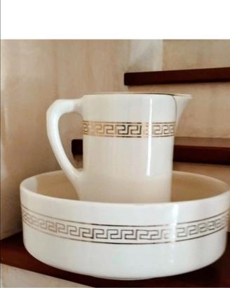 Brocca con catino Luise in ceramica bordino in oro