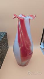 Vaso in vetro artistico rosso e bianco