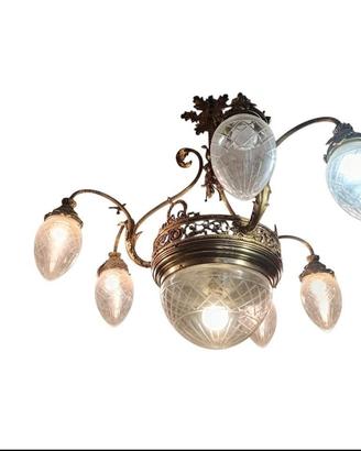 Lampadario Liberty 7 luci - struttura in bronzo
