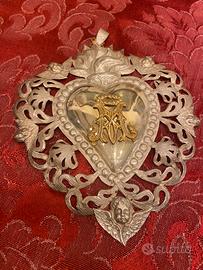 Sacro cuore in filigrana argento L15 x18, fine 800