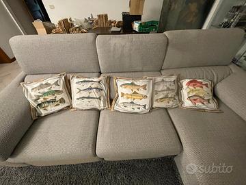 6 fodere di cuscini con pesci decorativi